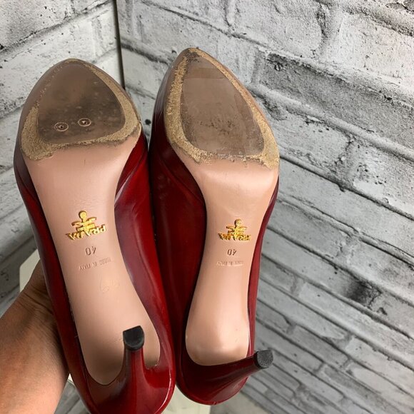 Prada Red Leather Platform Stiletto High Heel Pump - Picture 9 of 11
